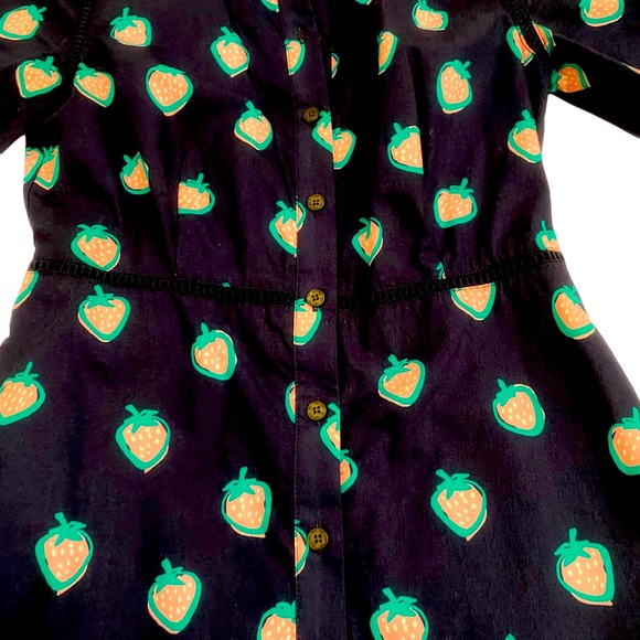 Draper James Navy Blue Pink & Green Strawberry Print Shirt Dress, Size 0 - Picture 9 of 16